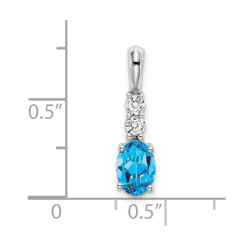 14k White Gold Oval Blue Topaz and Real Diamond Pendant