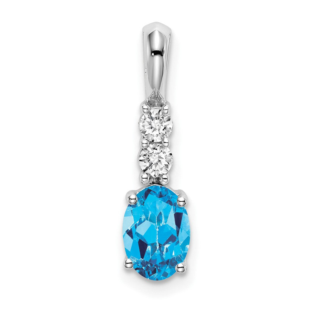 14k White Gold Oval Blue Topaz and Real Diamond Pendant
