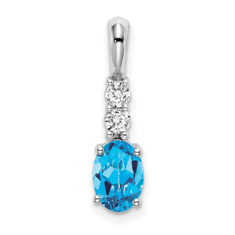 14k White Gold Oval Blue Topaz and Real Diamond Pendant