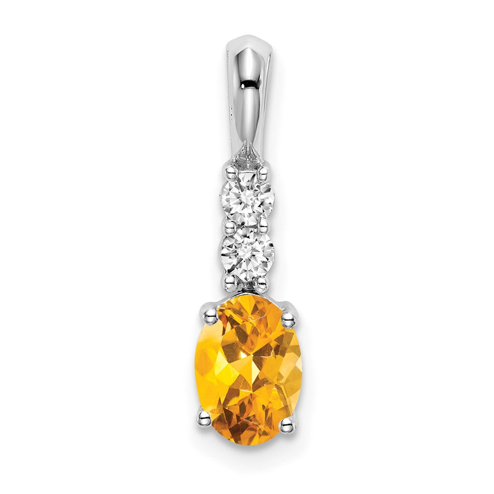 14k White Gold Oval Citrine and Real Diamond Pendant