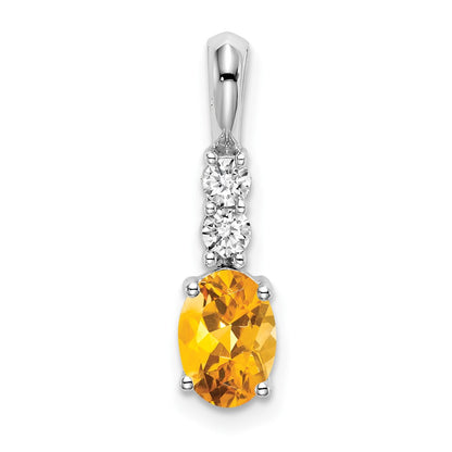 14k White Gold Oval Citrine and Real Diamond Pendant