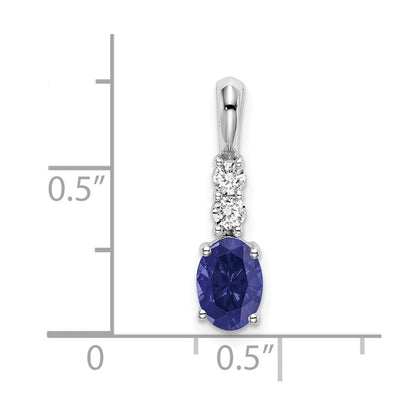 14k White Gold Oval Created Sapphire and Real Diamond Pendant