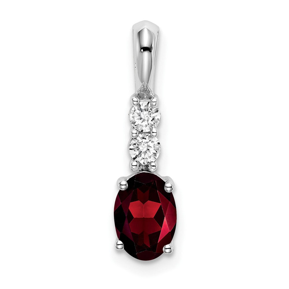 14k White Gold Oval Garnet and Real Diamond Pendant