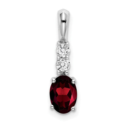 14k White Gold Oval Garnet and Real Diamond Pendant