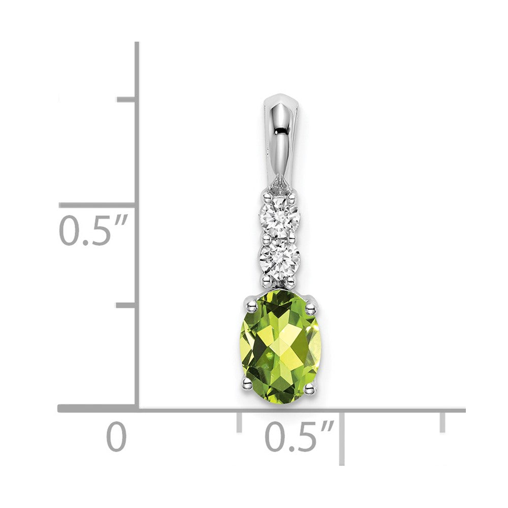 14k White Gold Oval Peridot and Real Diamond Pendant