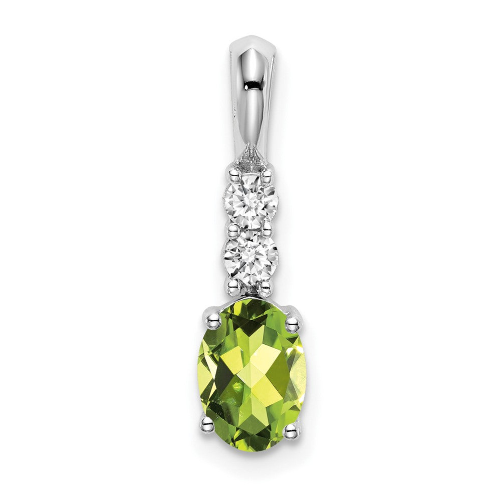 14k White Gold Oval Peridot and Real Diamond Pendant