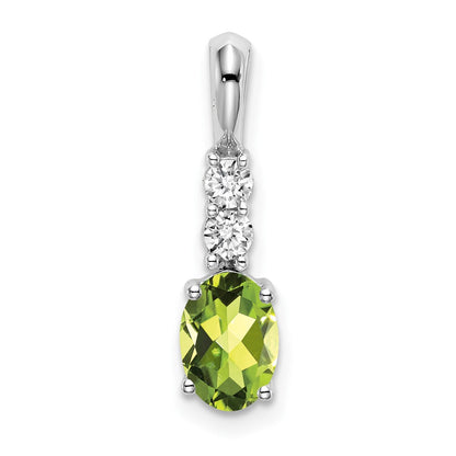 14k White Gold Oval Peridot and Real Diamond Pendant