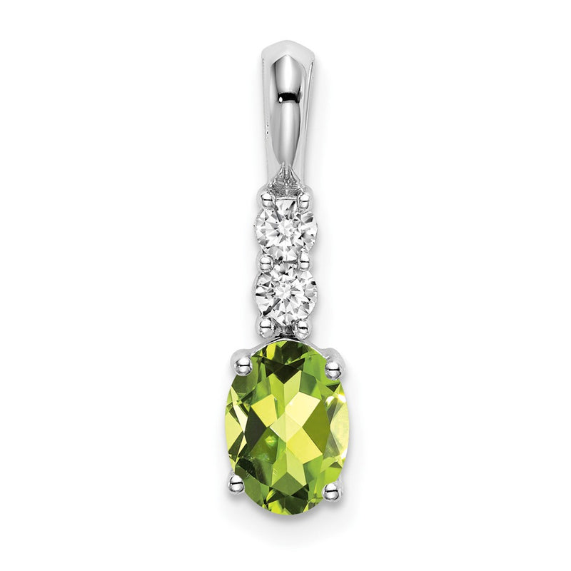 14k White Gold Oval Peridot and Real Diamond Pendant