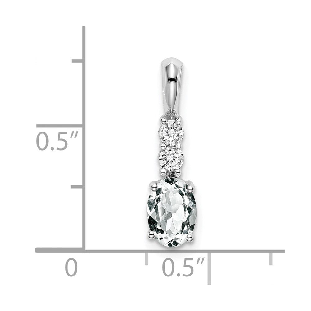 14k White Gold Oval White Topaz and Real Diamond Pendant