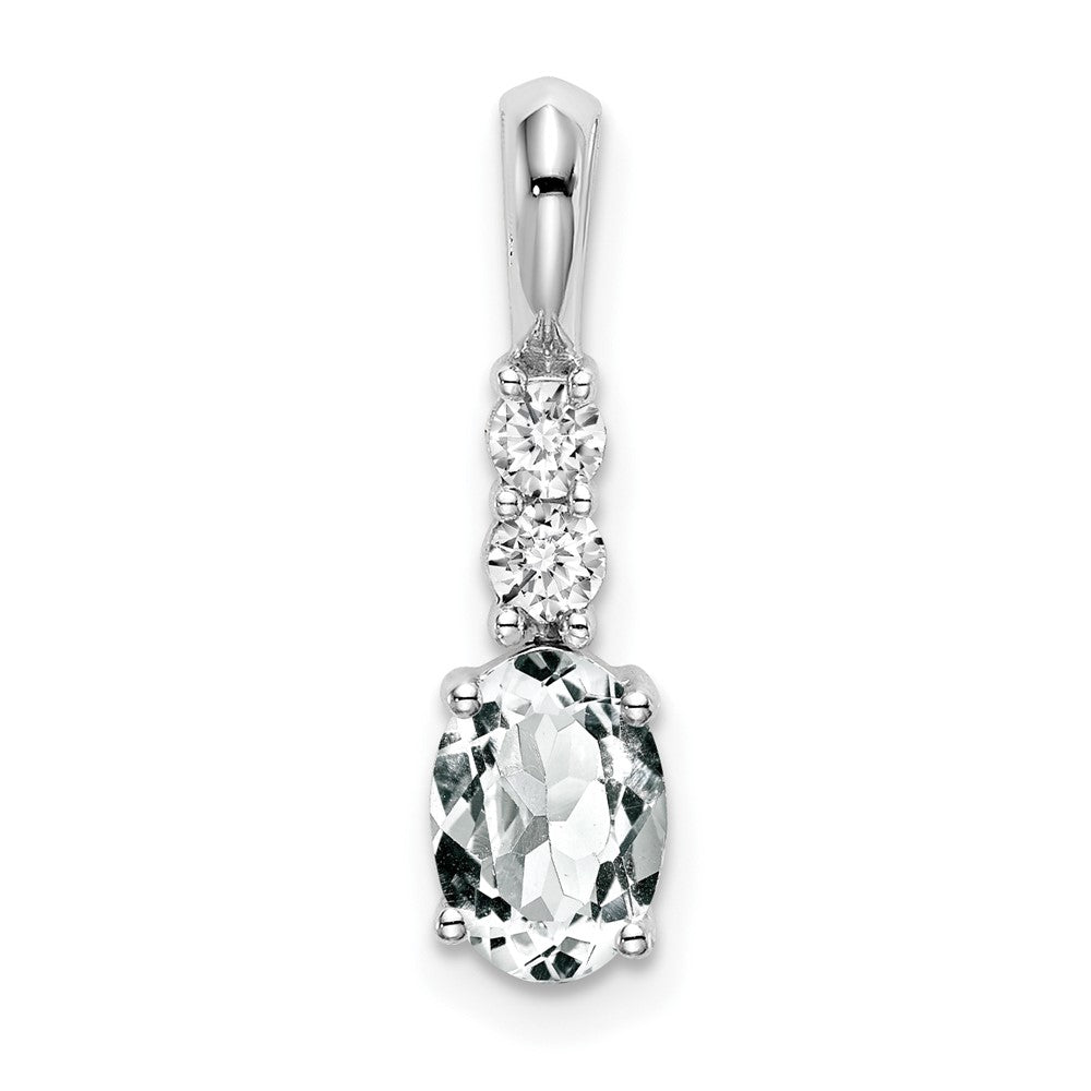 14k White Gold Oval White Topaz and Real Diamond Pendant