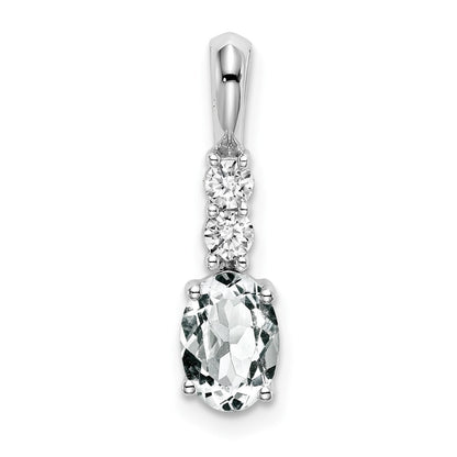14k White Gold Oval White Topaz and Real Diamond Pendant