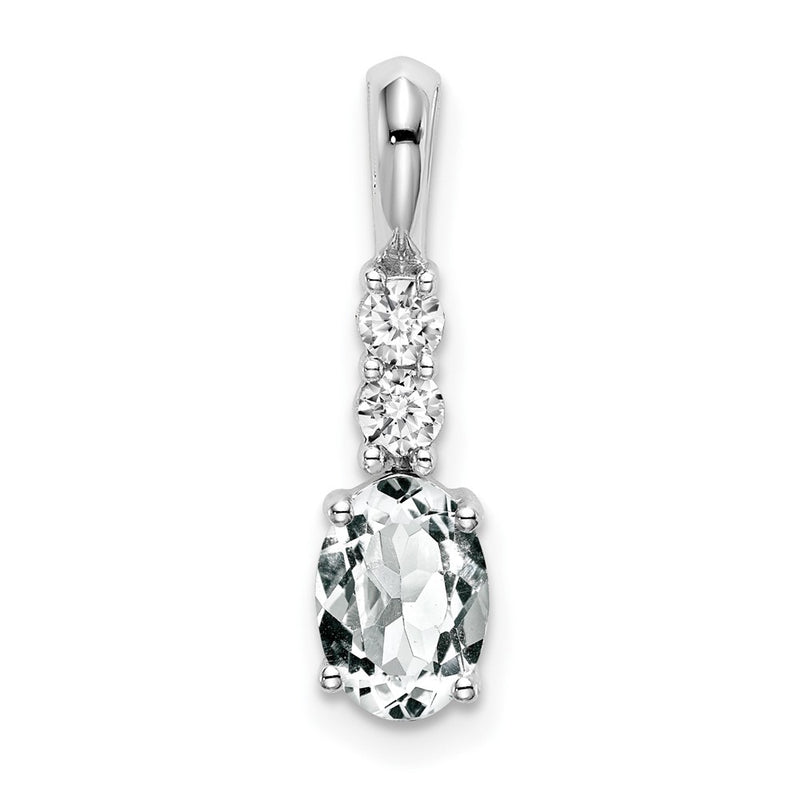 14k White Gold Oval White Topaz and Real Diamond Pendant