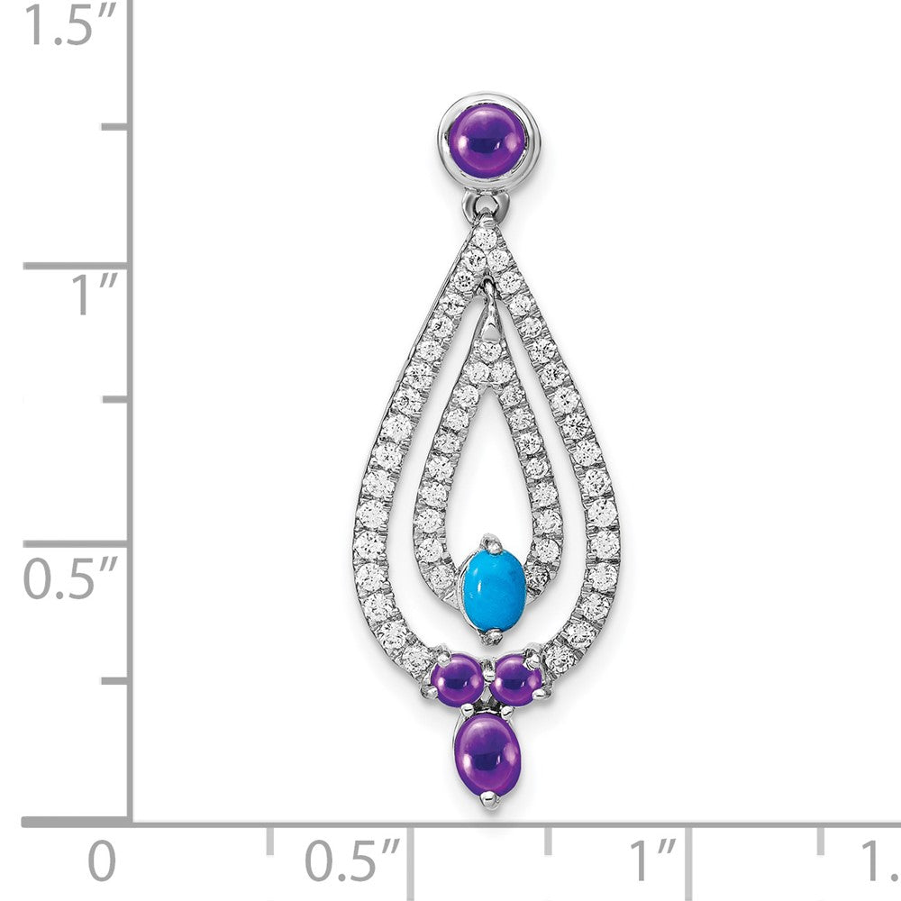 14k white gold turquoise amethyst and white topaz pendant pm7424 btq am w