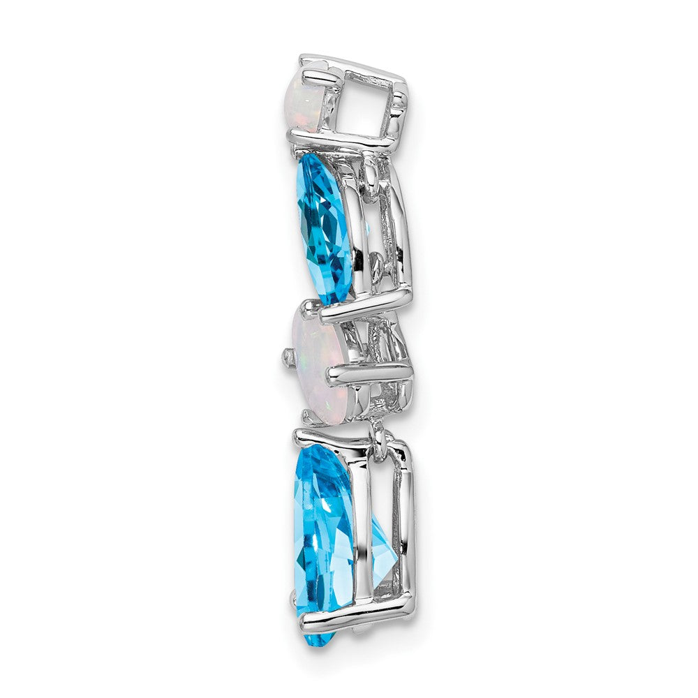 14k White Gold Blue Topaz and Opal Chain Slide