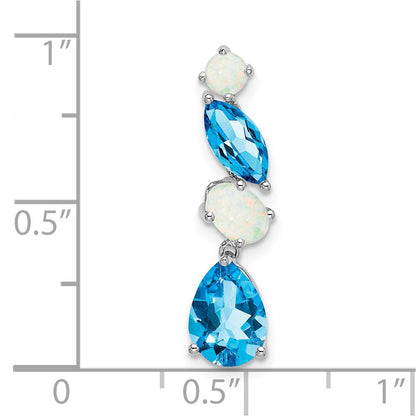 14k White Gold Blue Topaz and Opal Chain Slide