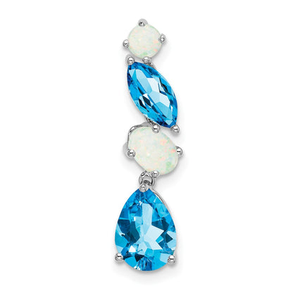 14k White Gold Blue Topaz and Opal Chain Slide