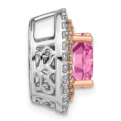 14k Two-Tone Gold Lab Grown Real Diamond & Created Pink Sapphire Pendant