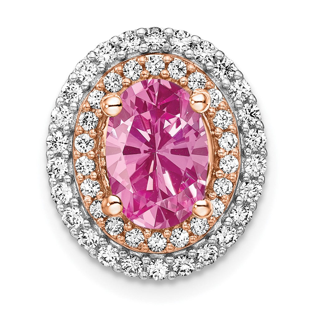 14k Two-Tone Gold Lab Grown Real Diamond & Created Pink Sapphire Pendant