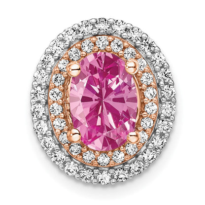 14k Two-Tone Gold Lab Grown Real Diamond & Created Pink Sapphire Pendant