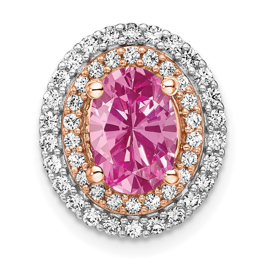 14k Two-Tone Gold Lab Grown Real Diamond & Created Pink Sapphire Pendant