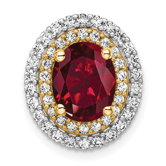14k Two-Tone Gold Lab Grown Real Diamond & Created Ruby Pendant