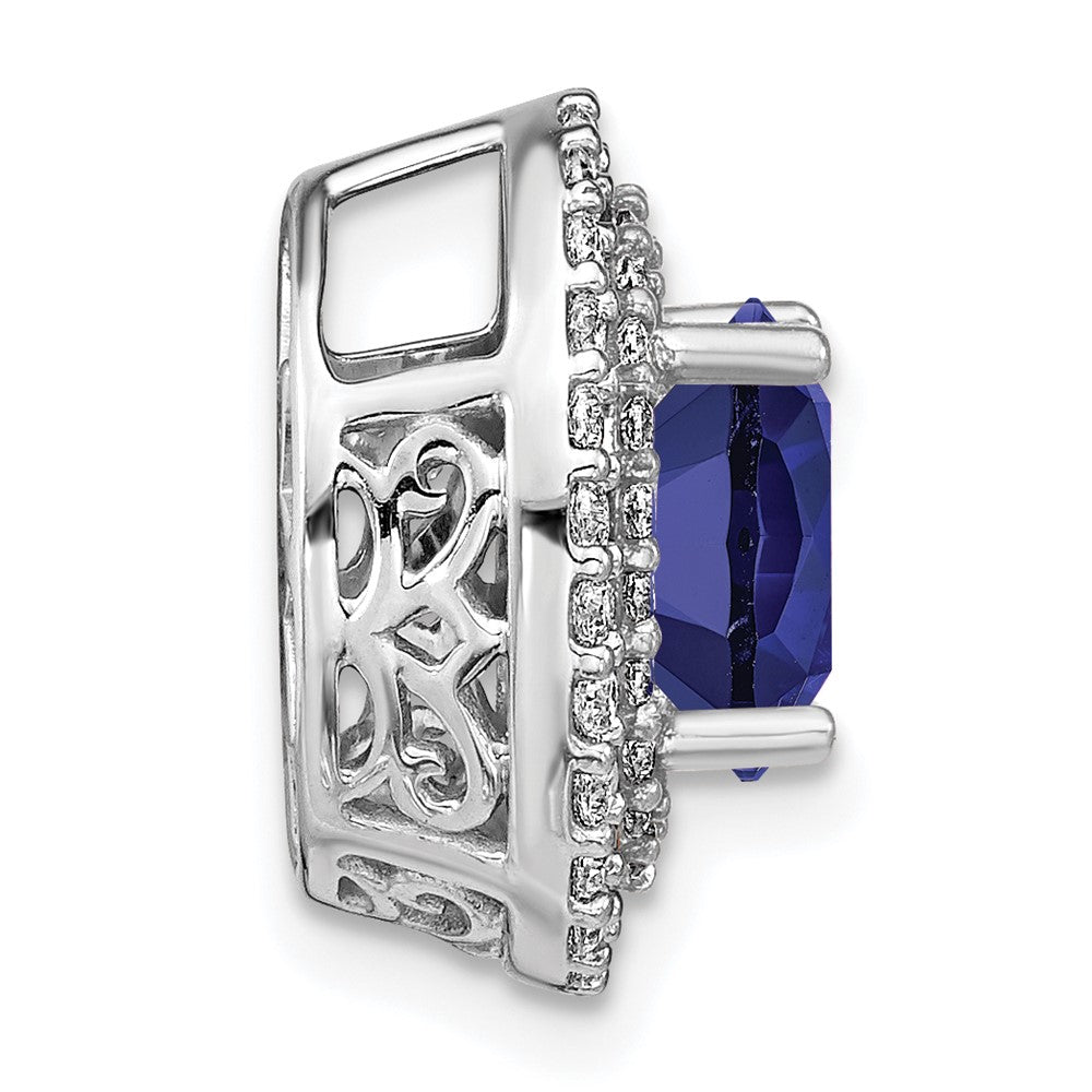 14K White GoldLab Grown Real Diamond & Created Blue Sapphire Pendant