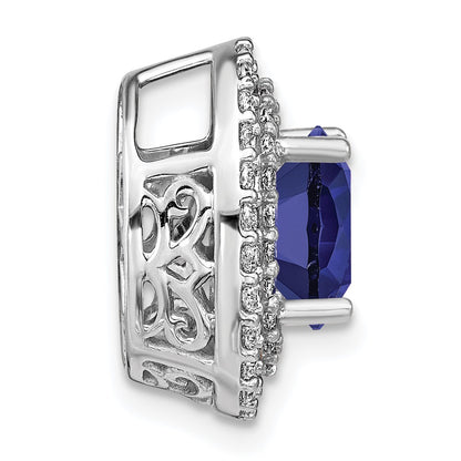 14K White GoldLab Grown Real Diamond & Created Blue Sapphire Pendant