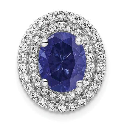 14K White GoldLab Grown Real Diamond & Created Blue Sapphire Pendant