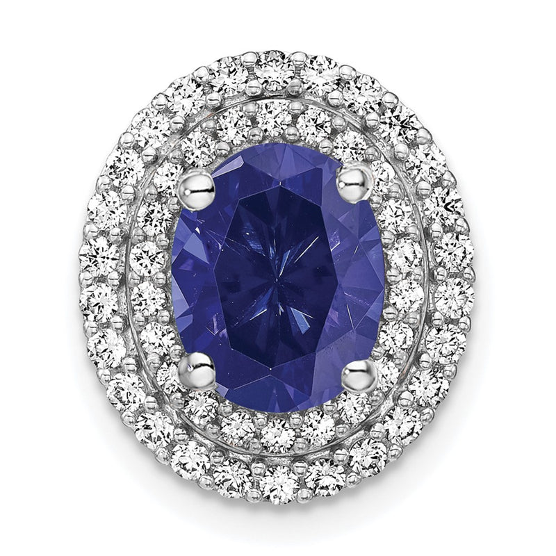14K White GoldLab Grown Real Diamond & Created Blue Sapphire Pendant