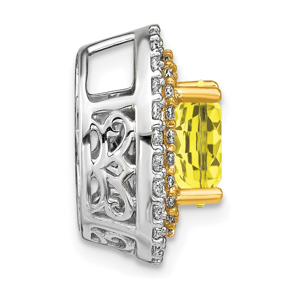 14k Two-Tone Gold Lab Grown Real Diamond & Created Yellow Sapphire Pendant