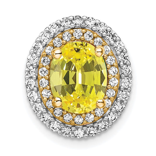 14k Two-Tone Gold Lab Grown Real Diamond & Created Yellow Sapphire Pendant