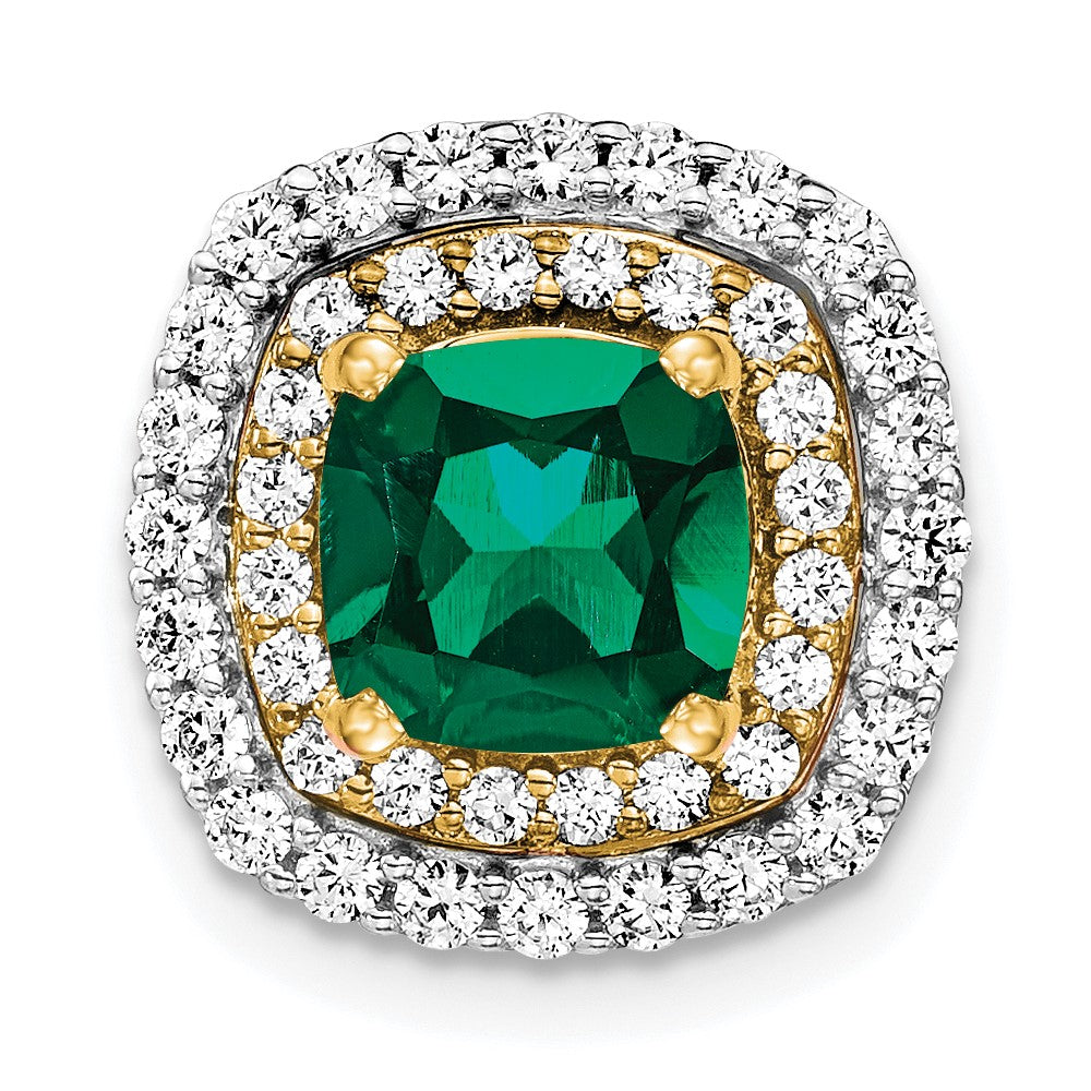 14k Two-Tone Gold Lab Grown Real Diamond & Created Emerald Pendant