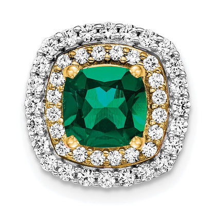 14k Two-Tone Gold Lab Grown Real Diamond & Created Emerald Pendant