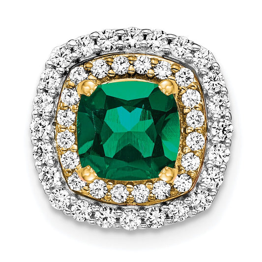 14k Two-Tone Gold Lab Grown Real Diamond & Created Emerald Pendant