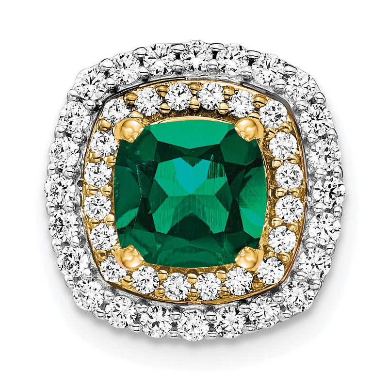 14k Two-Tone Gold Lab Grown Real Diamond & Created Emerald Pendant