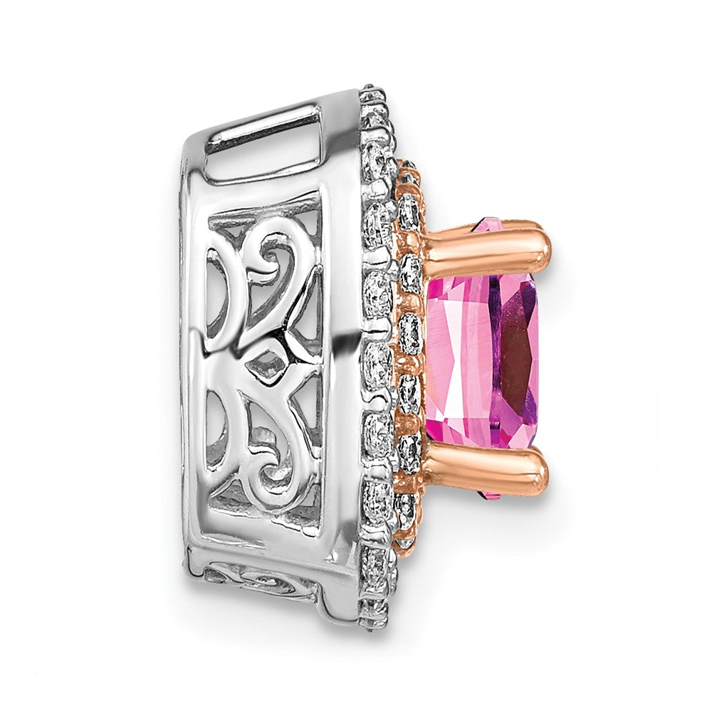 14k Two-Tone Gold Lab Grown Real Diamond & Created Pink Sapphire Pendant