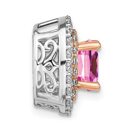 14k Two-Tone Gold Lab Grown Real Diamond & Created Pink Sapphire Pendant