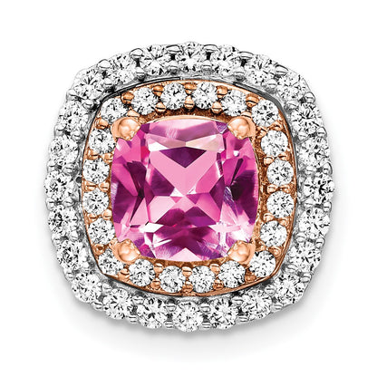 14k Two-Tone Gold Lab Grown Real Diamond & Created Pink Sapphire Pendant