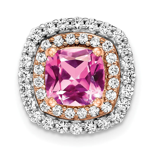 14k Two-Tone Gold Lab Grown Real Diamond & Created Pink Sapphire Pendant