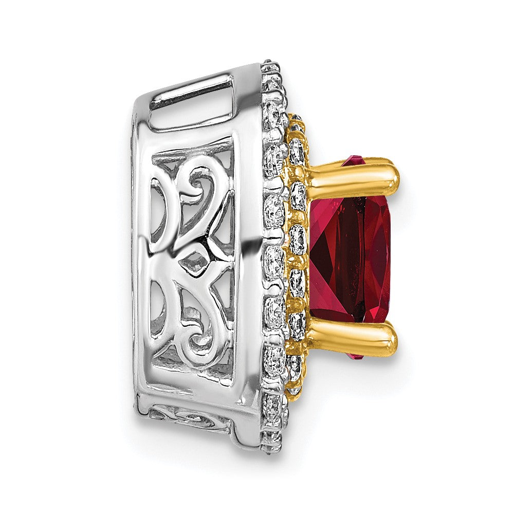 14k Two-Tone Gold Lab Grown Real Diamond & Created Ruby Pendant