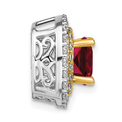 14k Two-Tone Gold Lab Grown Real Diamond & Created Ruby Pendant