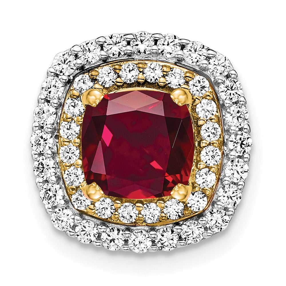 14k Two-Tone Gold Lab Grown Real Diamond & Created Ruby Pendant