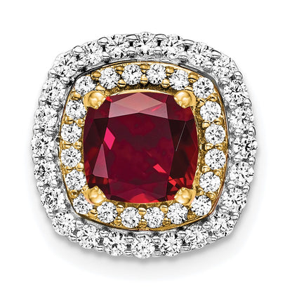 14k Two-Tone Gold Lab Grown Real Diamond & Created Ruby Pendant