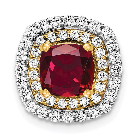 14k Two-Tone Gold Lab Grown Real Diamond & Created Ruby Pendant