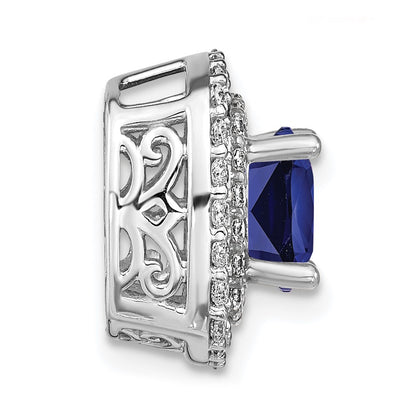 14K White GoldLab Grown Real Diamond & Created Blue Sapphire Pendant