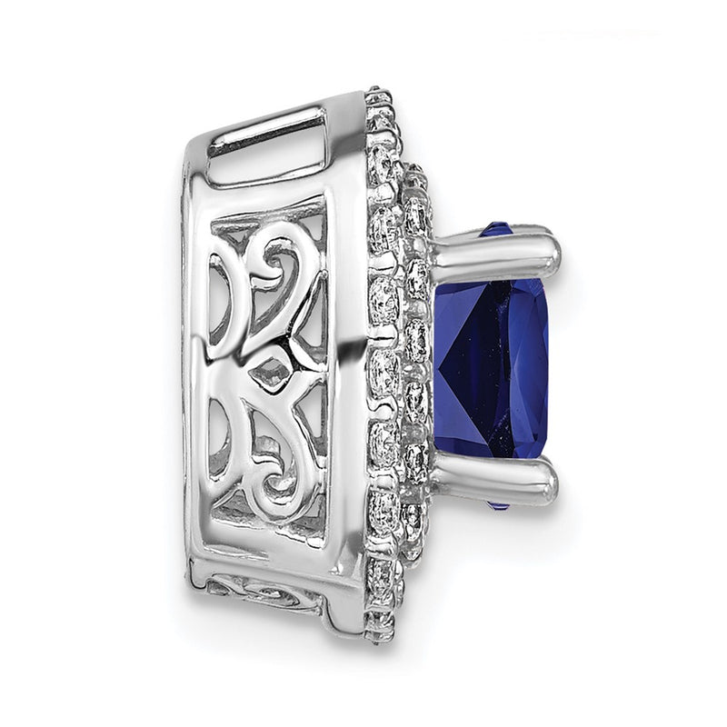 14K White GoldLab Grown Real Diamond & Created Blue Sapphire Pendant