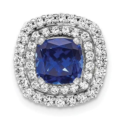 14K White GoldLab Grown Real Diamond & Created Blue Sapphire Pendant