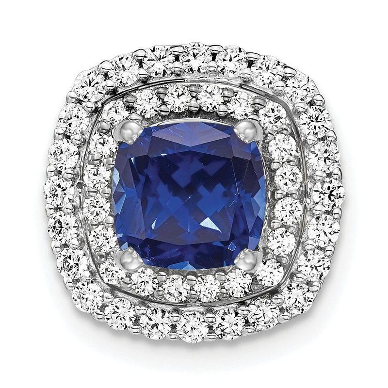 14K White GoldLab Grown Real Diamond & Created Blue Sapphire Pendant