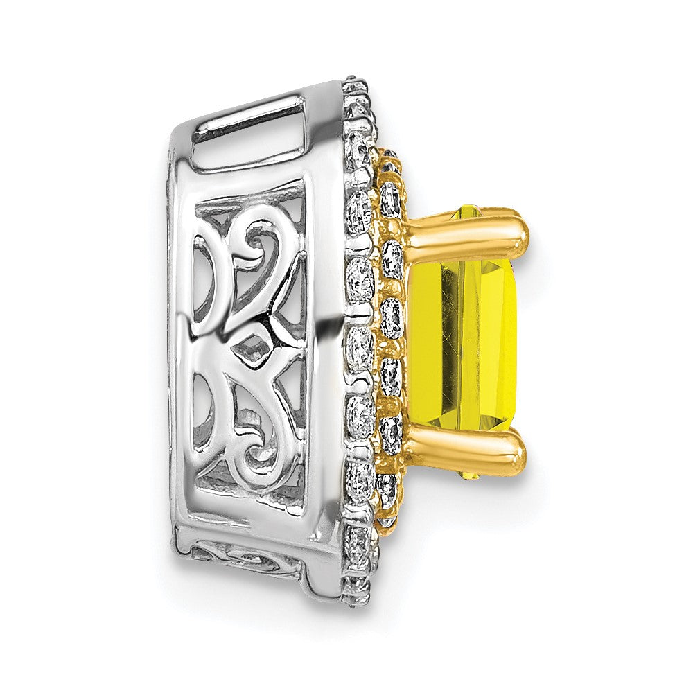 14k Two-Tone Gold Lab Grown Real Diamond & Created Yellow Sapphire Pendant