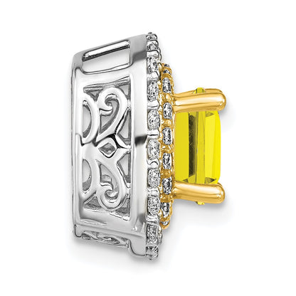 14k Two-Tone Gold Lab Grown Real Diamond & Created Yellow Sapphire Pendant